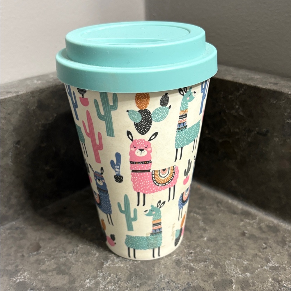 Colorful Llama Bamboo Travel Mug with Silicone Lid